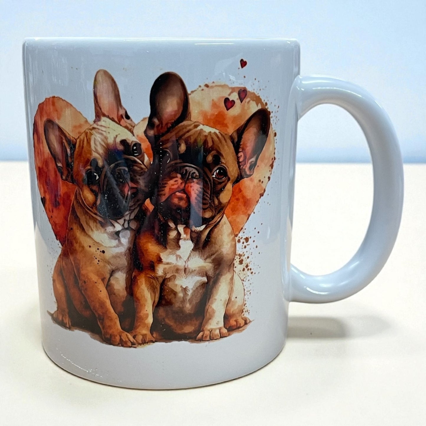 French Bulldog Frenchie pair with love heart dog ceramic mug 11oz
