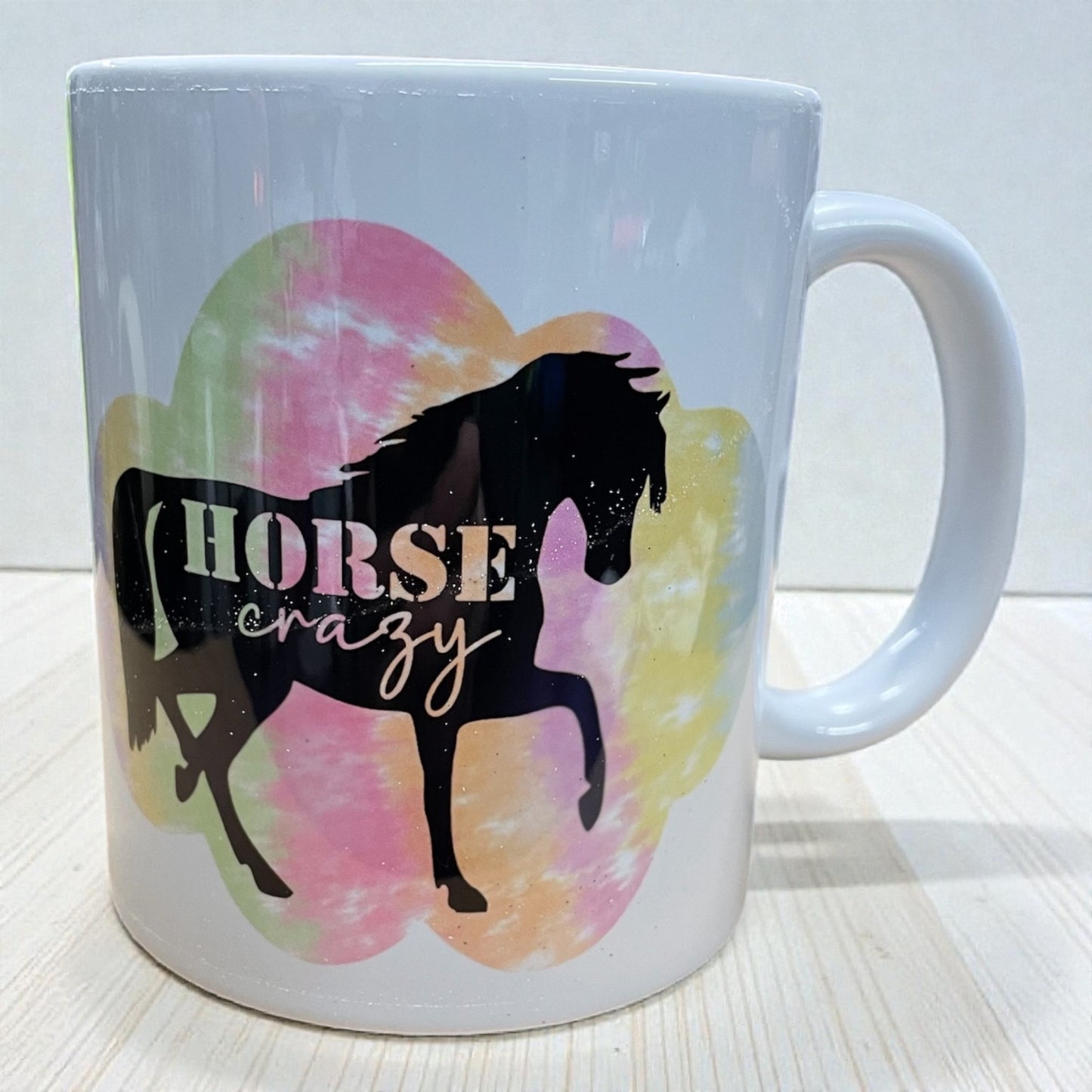 Equestrian theme ceramic mug 11oz black/pastel horse crazy