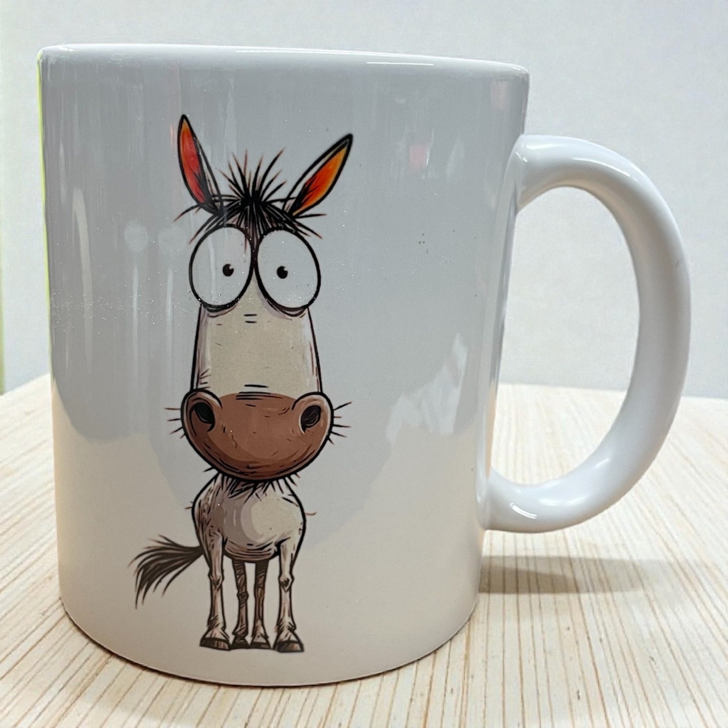 Equestrian theme ceramic mug 11oz cute ugly funny cartoon grey horse