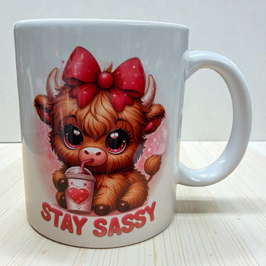 Cute baby Highland cow ceramic mug 11oz stay sassy milkshake
