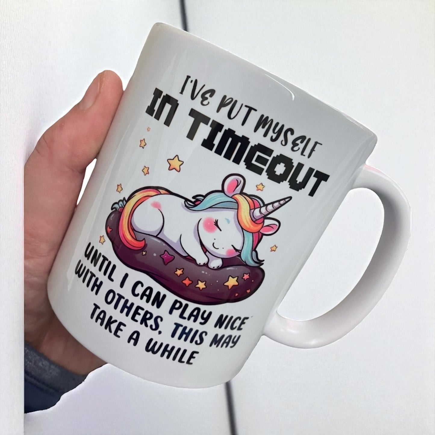 Naughty funny unicorn swearing profanity ceramic mug 11oz "In timeout"