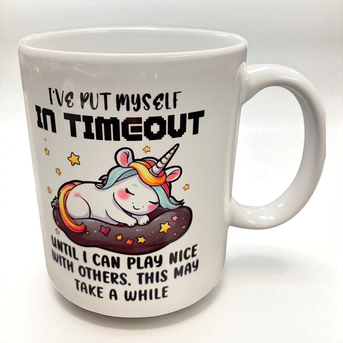 Naughty funny unicorn swearing profanity ceramic mug 11oz "In timeout"