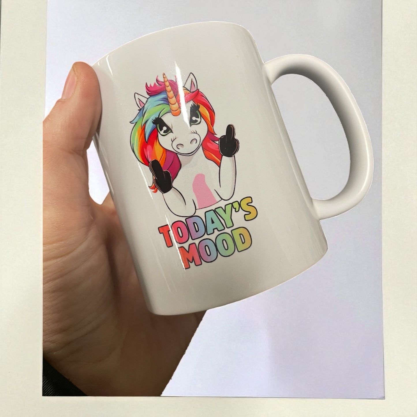 Naughty funny unicorn swearing profanity ceramic mug 11oz "Today's Mood"