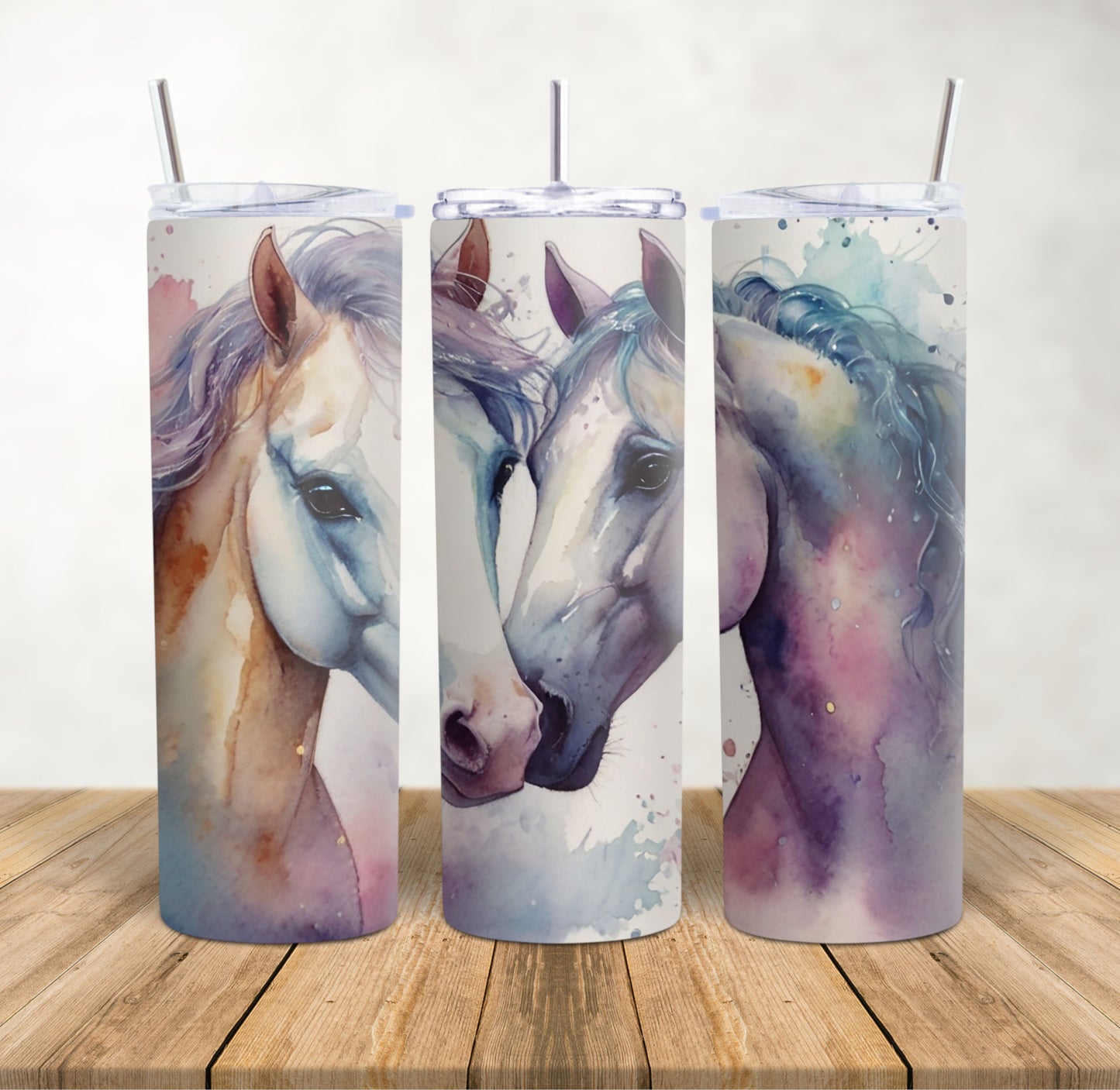 20oz Skinny Tumbler for hot & cold drinks pair of watercolour horses