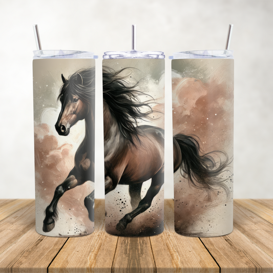 20oz Skinny Tumbler for hot & cold drinks horse theme "Galloping Bay Welsh pony"