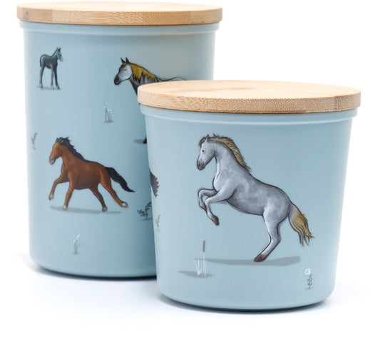 Set of 2 Willow Farm storage jars horse themed blue